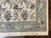Belgium Power Loomed Rug 8x11, Ivory and Green, Wool Carpet, Floral