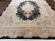 Pak Persian Tabriz Rug 8.6 x 11.6, Black Pink, Traditional Elegant Formal Oriental Carpet, Dining Room Rug, Fine 225 KPSI