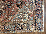 Antique Persian Heriz Rug 6x8, Geometric Medallion, 1920s Oriental Carpet, Handmade Wool Rug