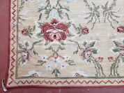 Needlepoint Rug 10x14 Wool Flatweave Carpet, English Floral Pattern, Pale Yellow, Roses, Allover Pattern, Handmade Large Needlepoint Nice