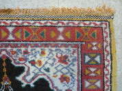 Antique Moroccan Runner Rug 3x7, Moroccan Prayer Rug, Double Mehrab Prayer Arches, Black and Red, Hand-Knotted Wool Carpet, Hallway Rug Nice