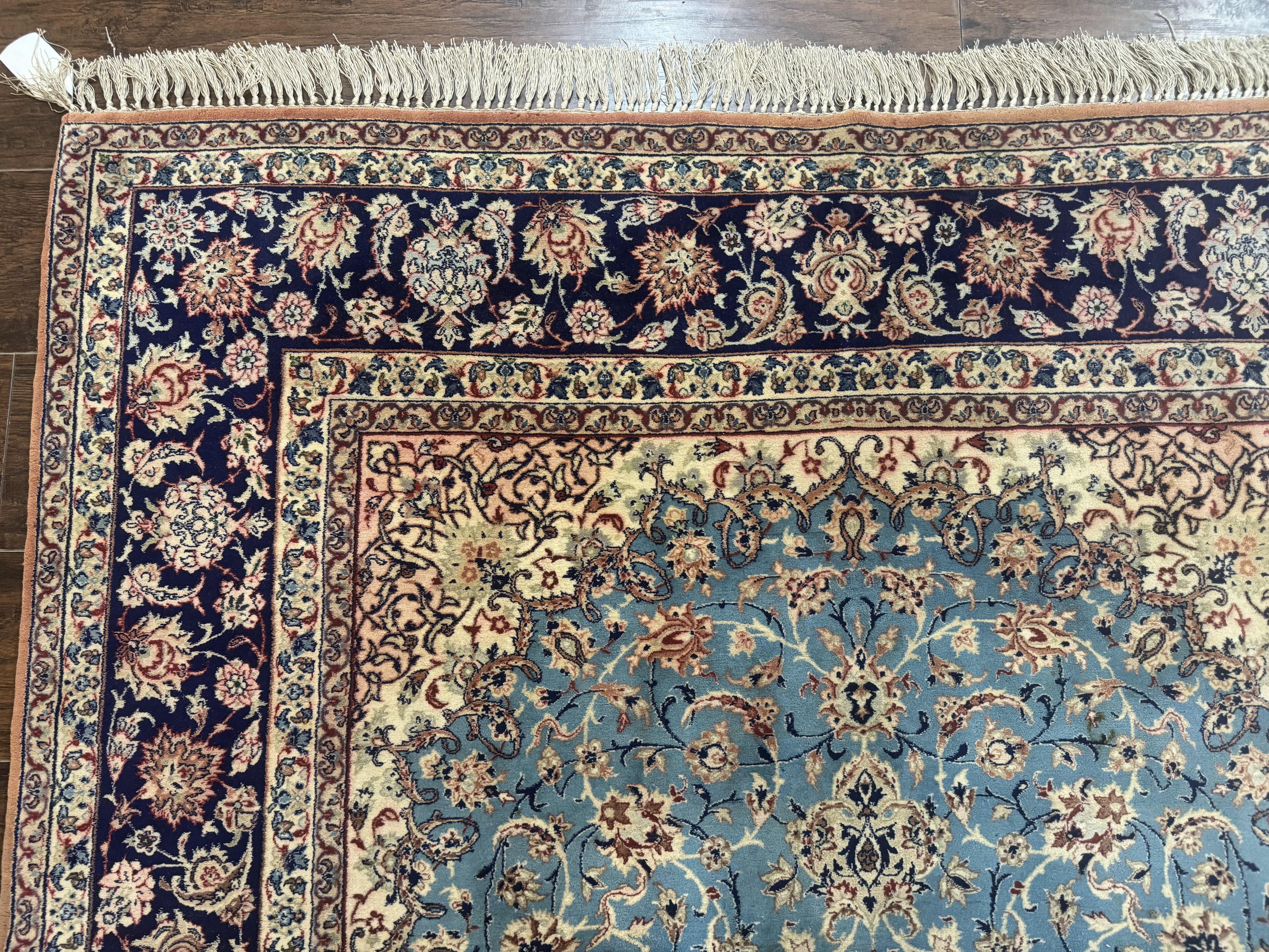 Light Blue Persian Isfahan Rug 5x8, Floral Medallion, Wool on Silk Foundation, Very Fine 530 KPSI, Handmade Carpet