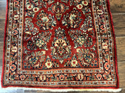 Red Persian Sarouk Rug 3 x 5.8, Antique Wool Carpet, 210 KPSI