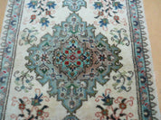 1' 9" X 2' 5" Handmade Indian Wool Rug Lahore Floral Design Small Oriental Rug Beige & Teal