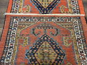 Rare Persian Tribal Runner Rug 3 x 11, Sarab Serab Persian Runner, Antique 1920s Collectible Geometric Medallions Oriental Wool Runner, Hand Knotted, Bright Orange-Red