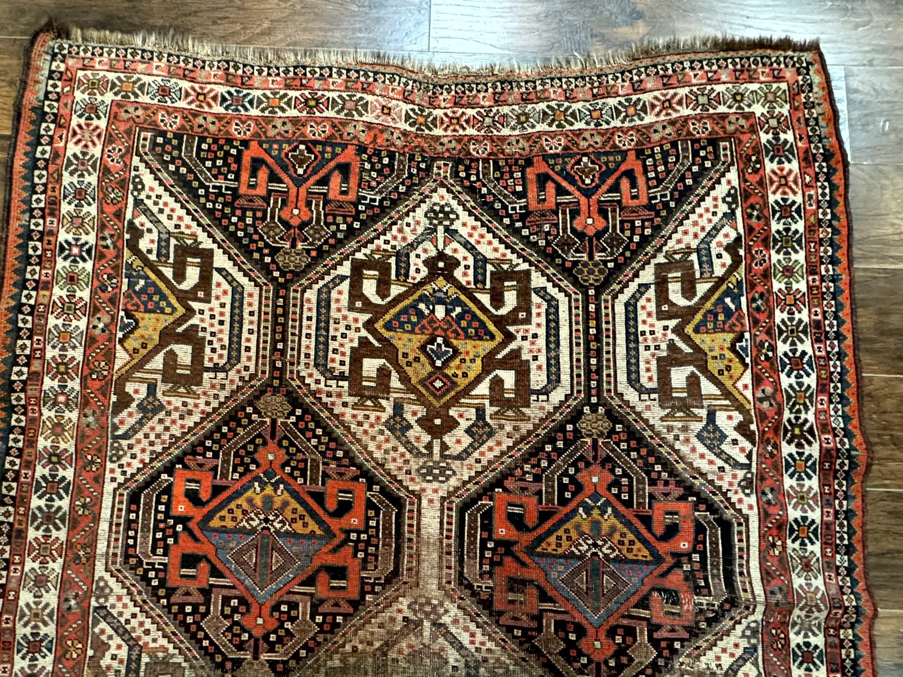 Antique Persian Qashqai Rug 5x8, Persian Tribal Rug, Khamseh Rug