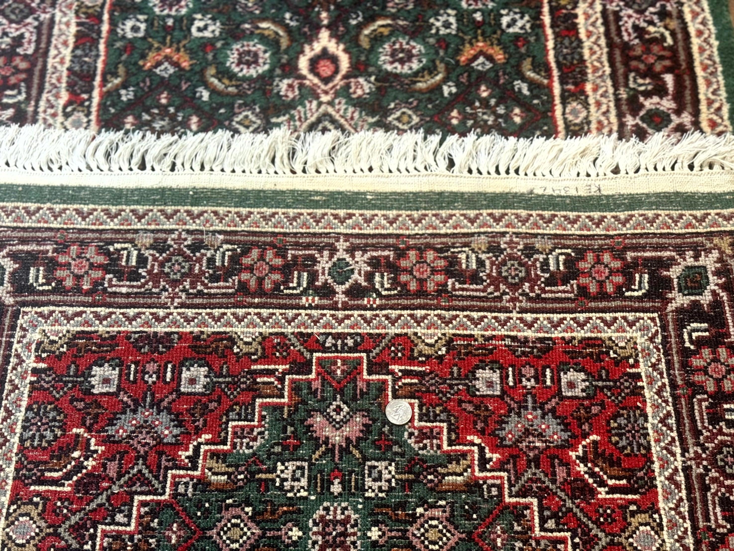 Green Indo Persian Bidjar Runner Rug 3x10, Green and Red