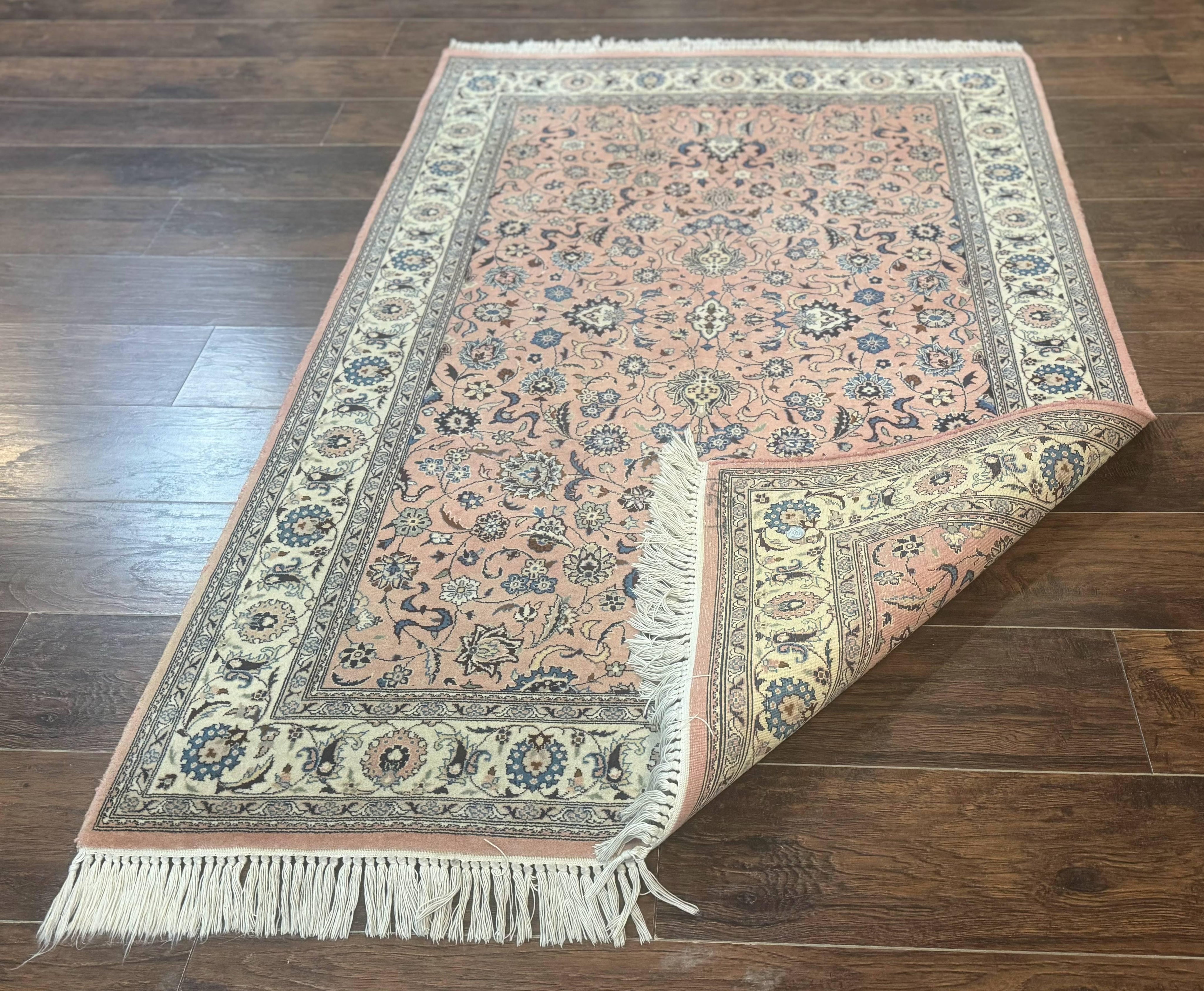Pak Persian Rug 4x6, Pink and Cream, Very Fine 225 KPSI, Handmade Wool Oriental Carpet