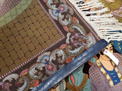 Semi Antique Persian Isfahan Pictoral Rug 4.10x6.1, Wool Handmade High Quality Decorative Carpet