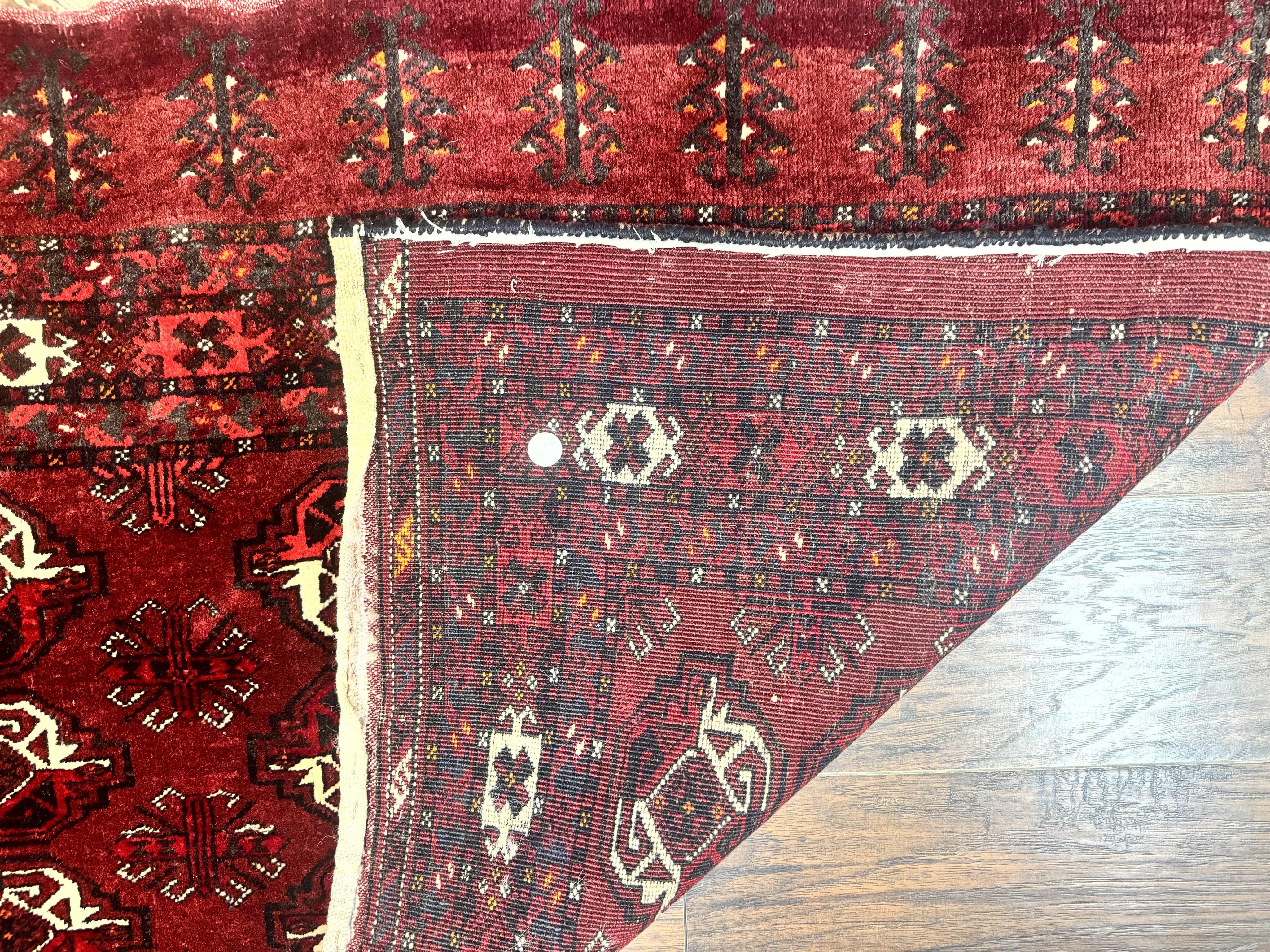 Antique Afghan Turkoman Mafrash Rug 3x5, Red, Hand Knotted, Wool, Tribal Collectible