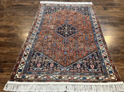 Red Persian Hamadan Rug 4x6, Wool Handmade Antique Carpet, Geometric Medallion Rug, Oriental Rug 4 x 6, Persian Tribal Rug, Hand Knotted Rug