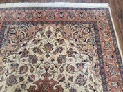 4x6 Handmade Top Quality Pakistani Floral Wool Rug Veg Dyes Carpet Beige Salmon