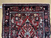 3' 4" X 9' Antique Handmade Wool Rug Runner Floral Organic Dyes Red Nice