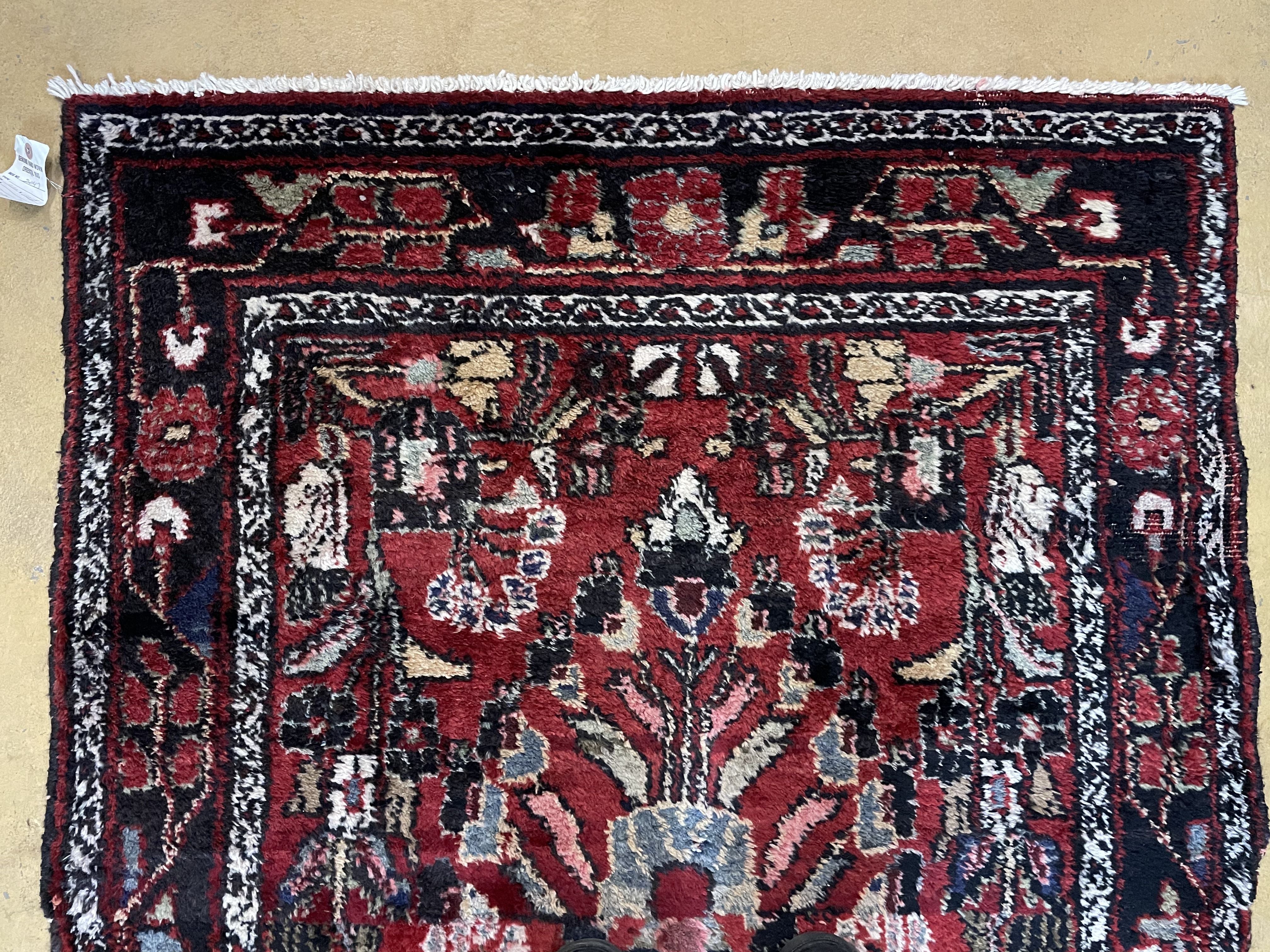 3' 4" X 9' Antique Handmade Wool Rug Runner Floral Organic Dyes Red Nice