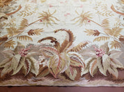 7' 7" x 9' 8" Needlepoint Rug Floral Beige Flat Weave Carpet 8x10 Handmade New Area Rug