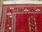Antique Persian Turkoman Rug 4x5, Hatchli Tekkeh Ersari Red Tribal Rug, Handmade Wool Oriental Carpet, Four Seasons Rug