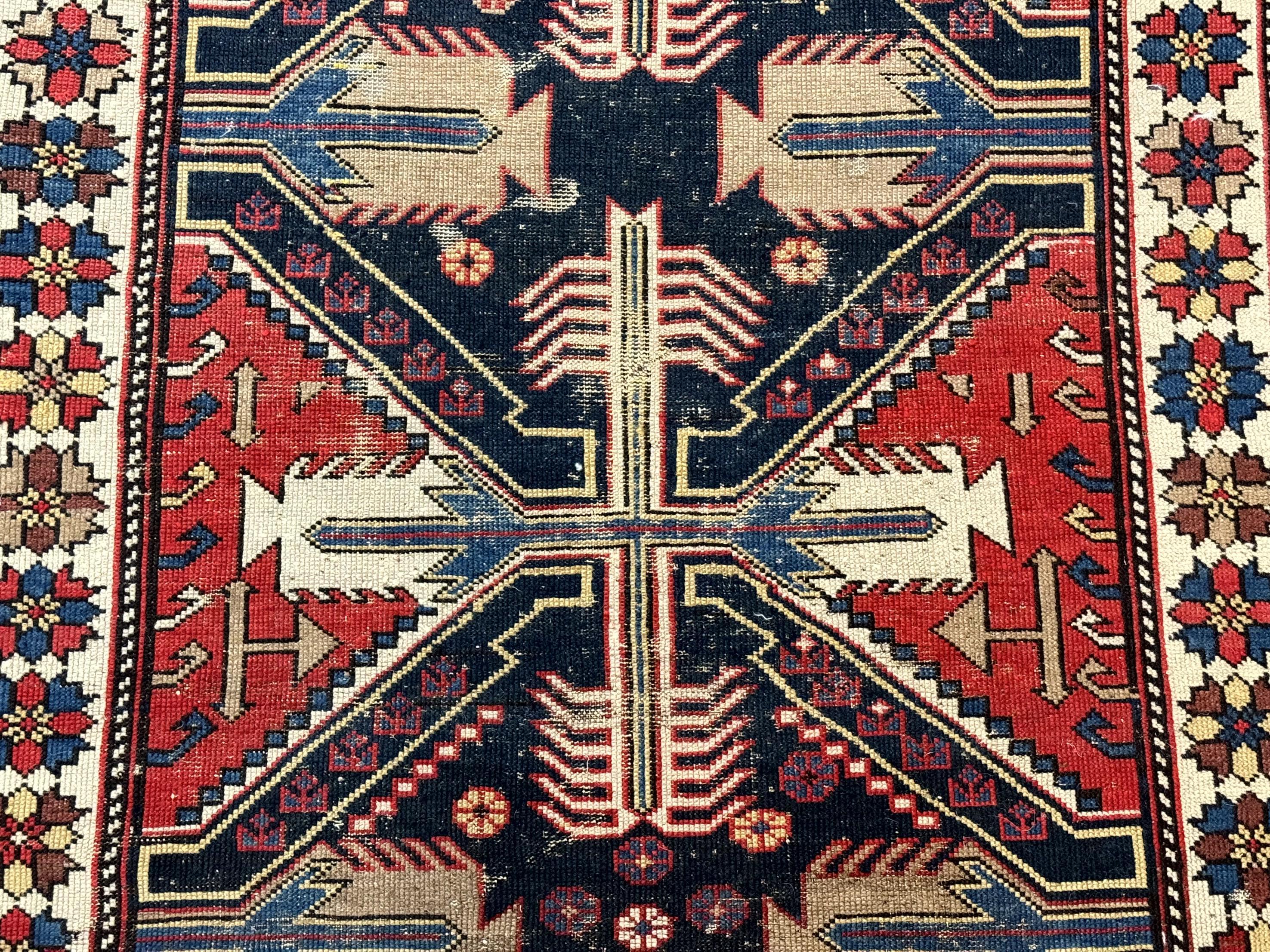 Antique Shirvan Caucasian Rug 3x5, Geometric Pattern, Red Navy Blue Beige