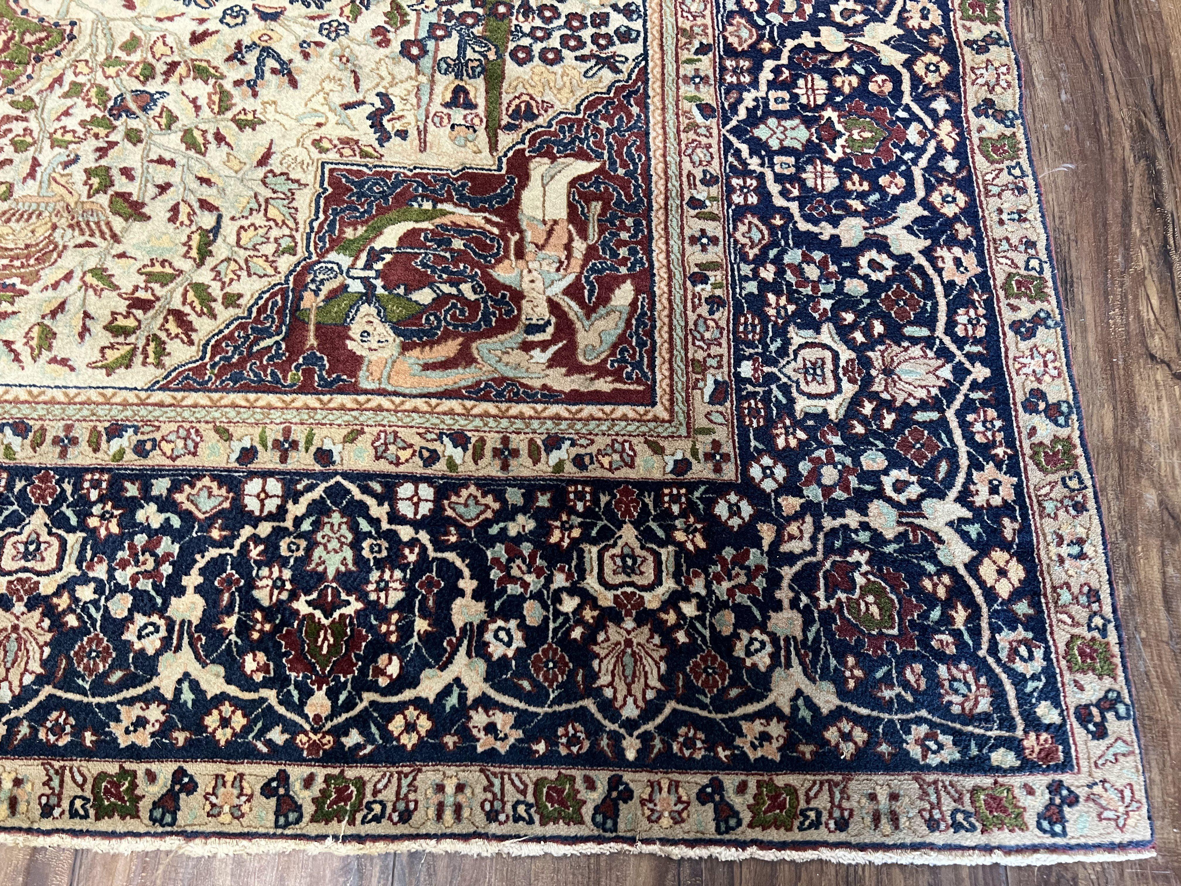 Rare Antique Indian Agra Rug, Early 20th Century Indian Carpet, Animal and Angel Motifs, Hunting Scene, Collectible Oriental Carpet, Wow