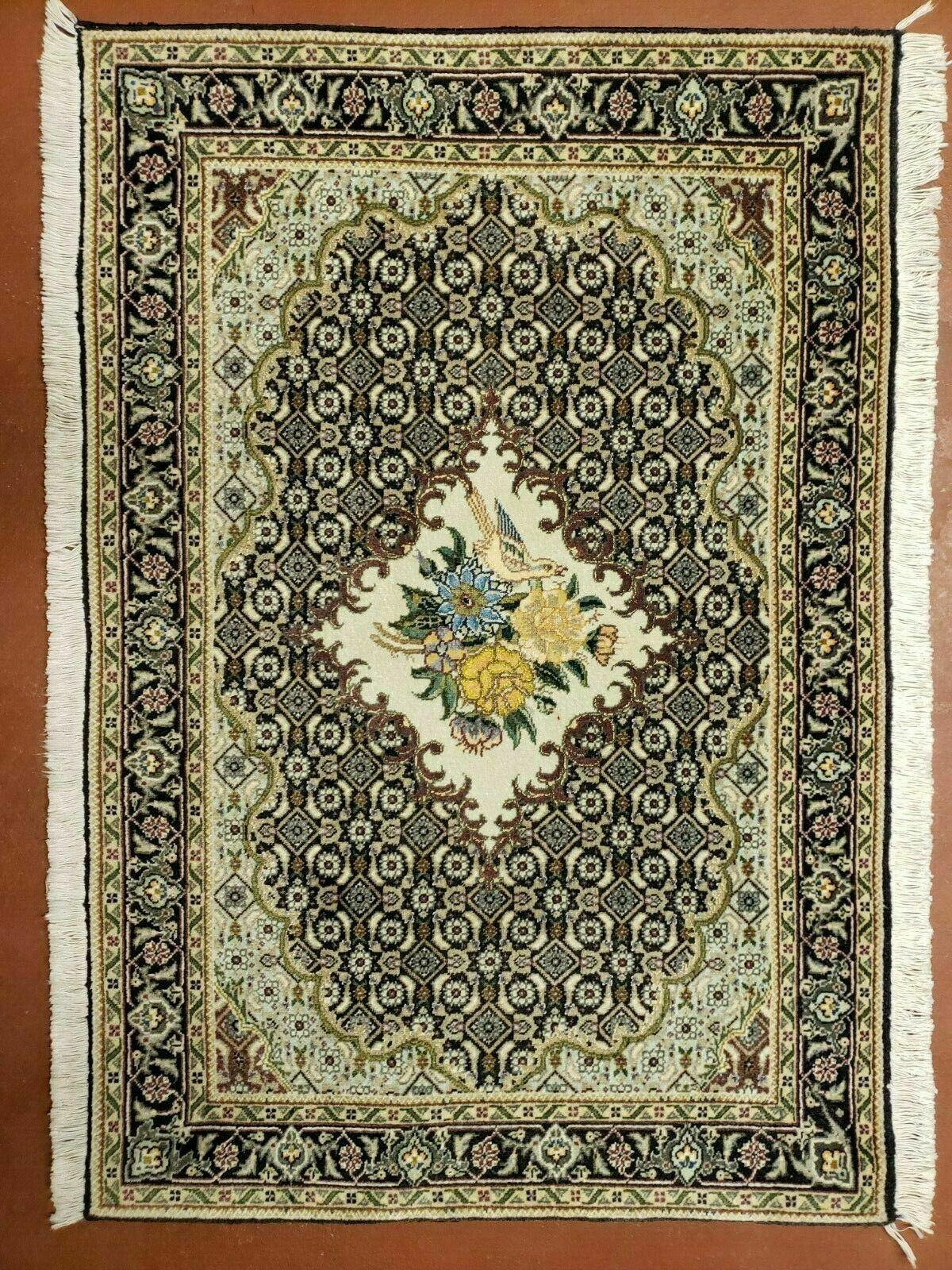 Small Persian Rug 2.4 x 3, Birds and Flowers, Finely Hand Knotted