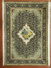 Small Persian Rug 2.4 x 3, Birds and Flowers, Finely Hand Knotted