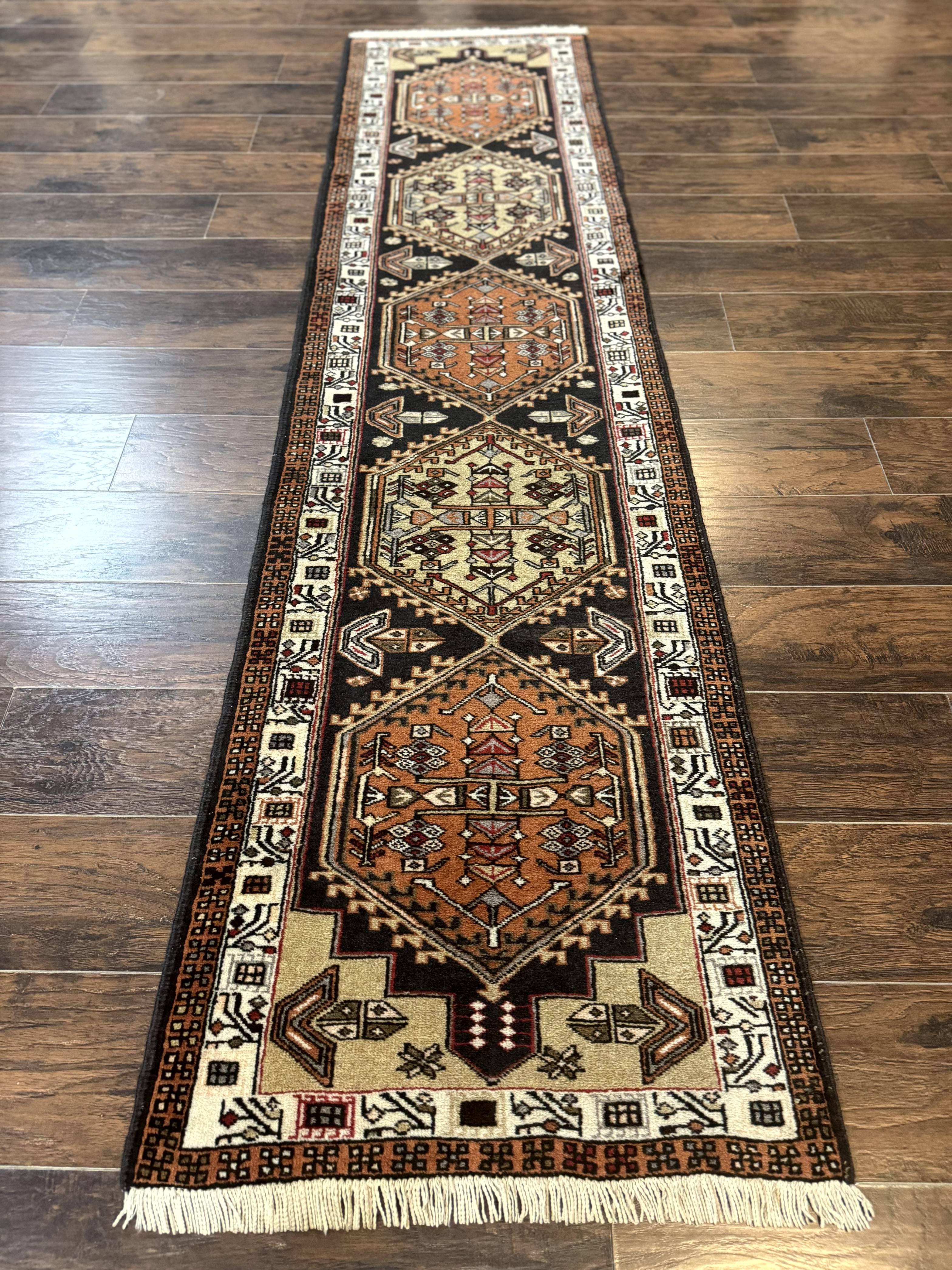 Persian Tribal Runner Rug 2.4 x 9.4, Geometric Medallions, Sarab Runner
