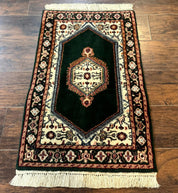 Small Indo Persian Dark Green Rug 2x3, Geometric Semi Open Field