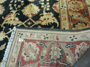 8' X 9' Handmade Pakistan Wool Cotton Rug Peshawar Black Floral Nice # 200C