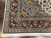 Persian Tabriz Rug 8x11, Floral Medallion Traditional Area Rug, Fine 300 KPSI, Ivory Maroon