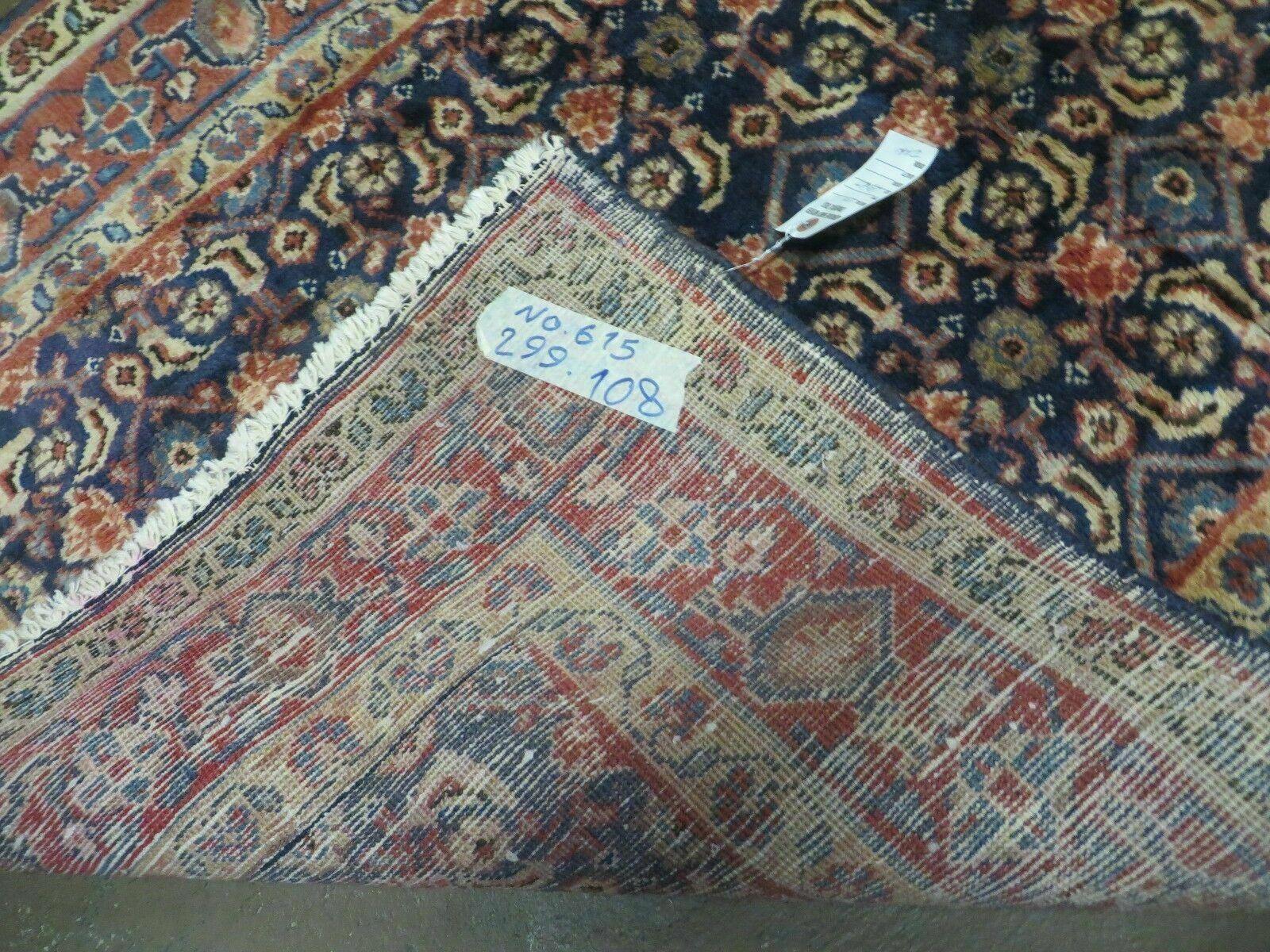 3'7" X 10' Antique Handmade India Floral Oriental Wool Runner Rug Organic Blue