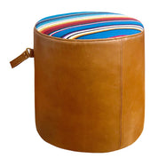 18" Colorful Round Leather Ottoman With Leather Handle - HUNTEDFOX