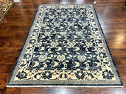 Sino Persian Rug 6x9, Hand Knotted Wool Carpet, Floral Allover, Blue Cream-Tan