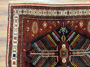 Antique Persian Tribal Rug 5 x 7.8, Triple Medallions, Red, Persian Afshar Rug