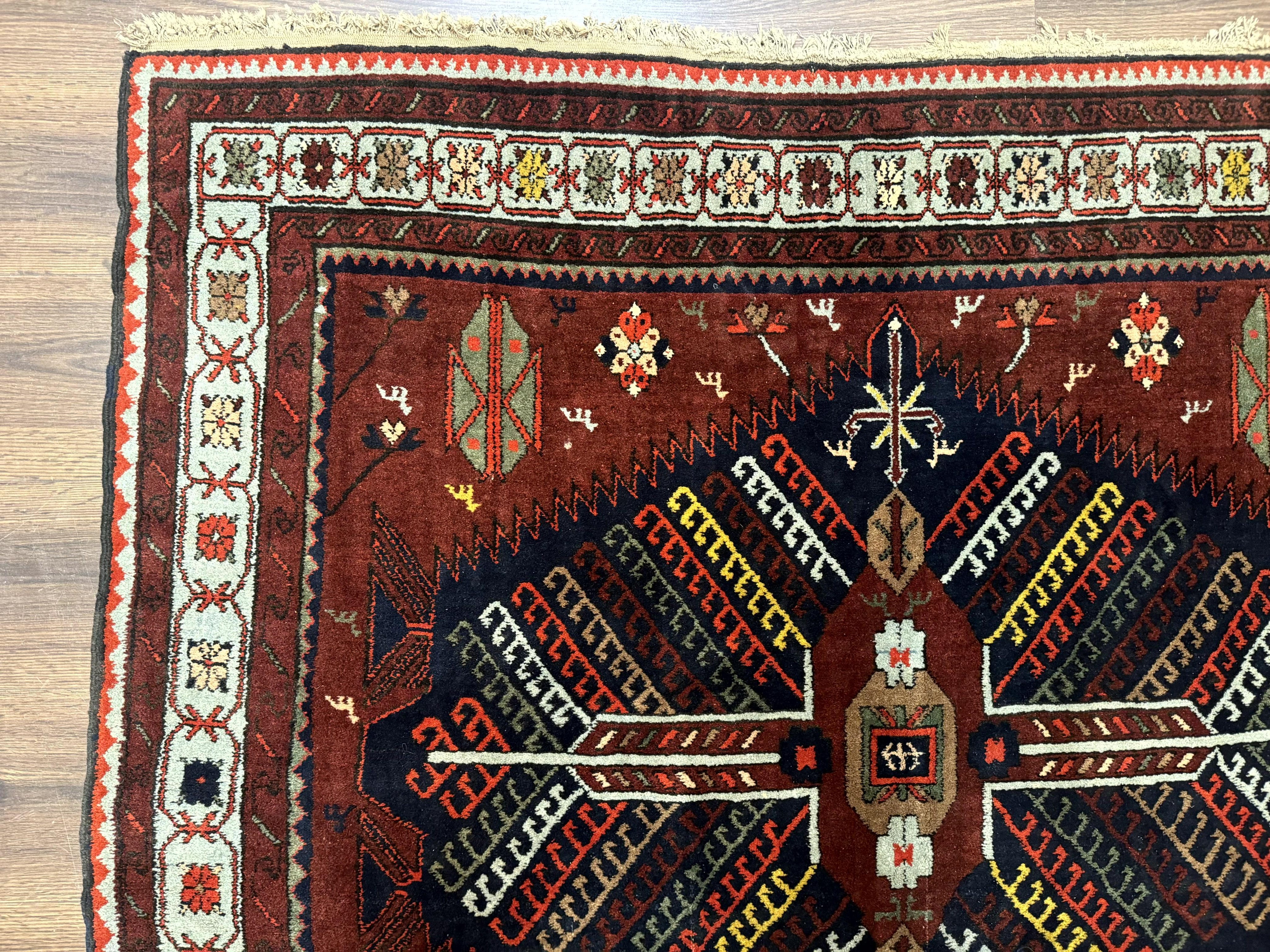 Antique Persian Tribal Rug 5 x 7.8, Triple Medallions, Red, Persian Afshar Rug