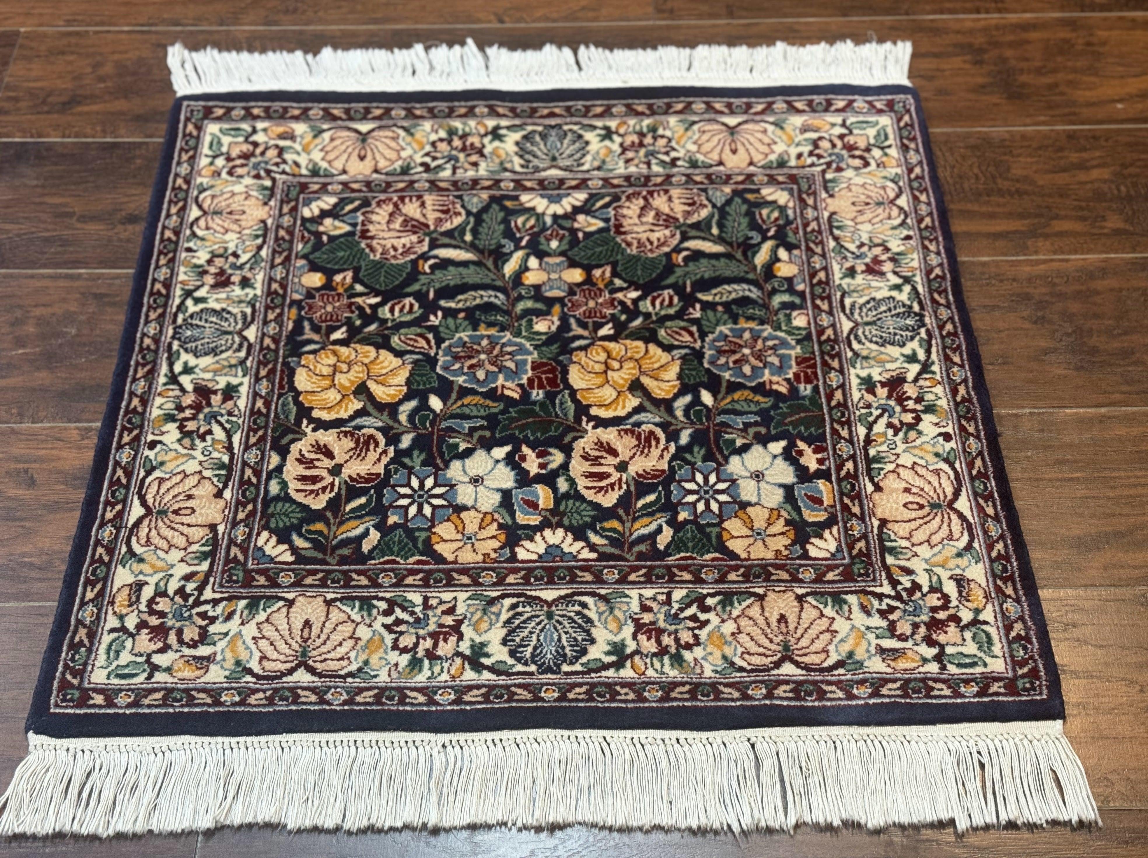 Square Pak Persian Small Rug 2.7 x 2.7, William Morris Design, Dark Green, Floral, Handmade