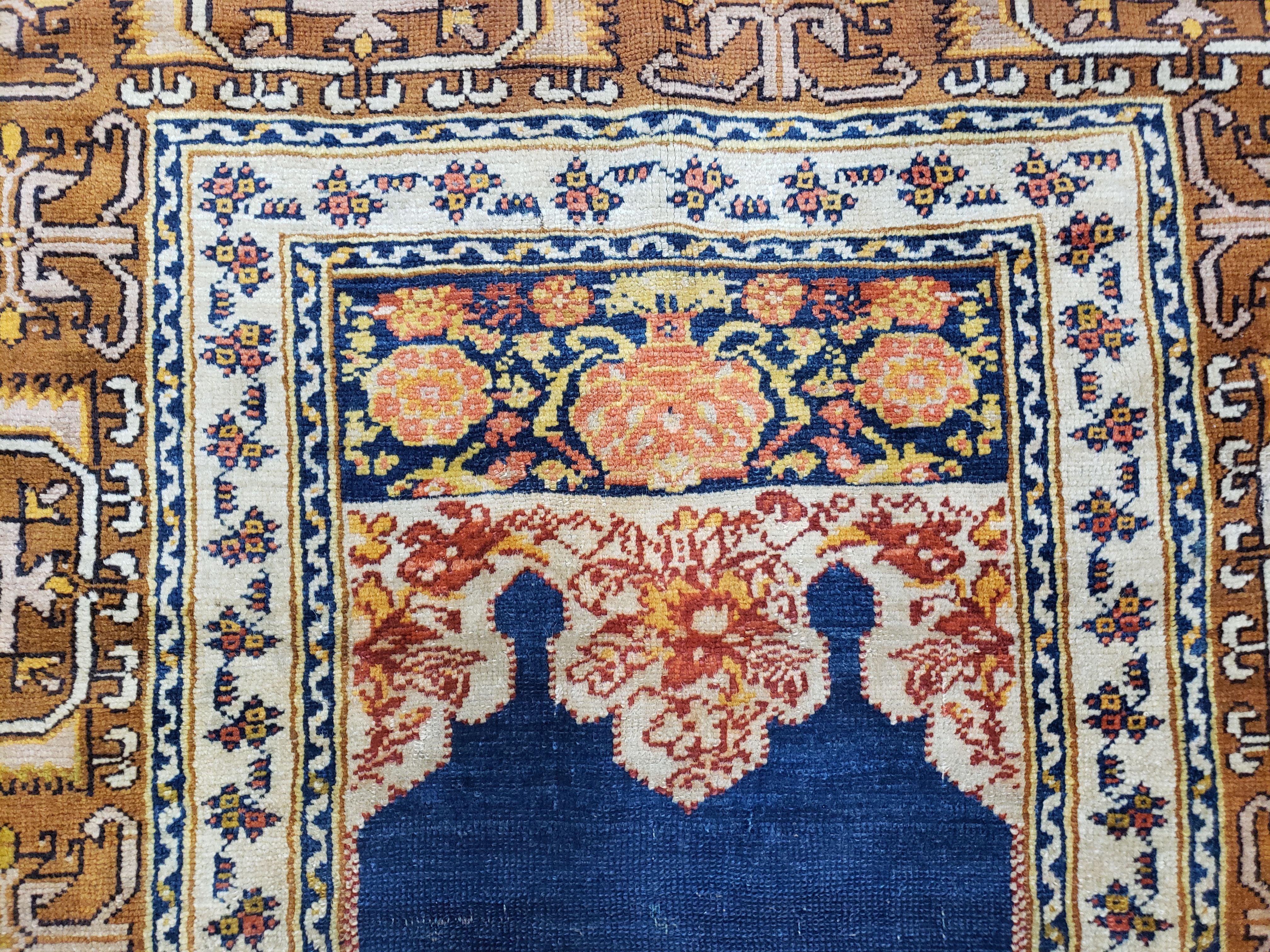 Antique Turkish Anatolian Ghiordes Prayer Rug, Twin Mihrabs, Rare Collectible Oriental Rug, Early 20th Century Prayer Rug, 3'9" x 5'2"