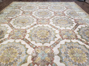 Indo Sultanabad Area Rug 8 x 9.5, Wool Hand-Knotted Ivory Green Teal Decorative Rug, Floral Panel Carpet, Indian Rug, 8 x 10 Bedroom Rug