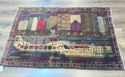 Balouch Rug 3x5, Afghan Carpet, City Pictorial