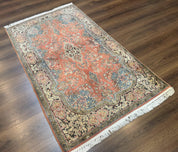 Indian Kashmiri Silk Rug 3x5, Fine 260 KPSI, Hand Knotted