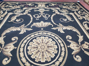 Black and Tan Aubusson Rug, 10 x 14 Aubusson Carpet, New Aubusson Rug, Elegant, Wool, Handmade Area Rug, Flatweave Rug, Large Aubusson Rug