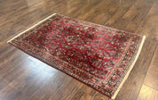 Antique Persian Sarouk Rug 4x7, Hand Knotted Wool Red Persian Carpet, Floral