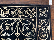 Tibetan Rug 8x10, Wool and Silk, Raised Pattern, Black and Gold, Floral