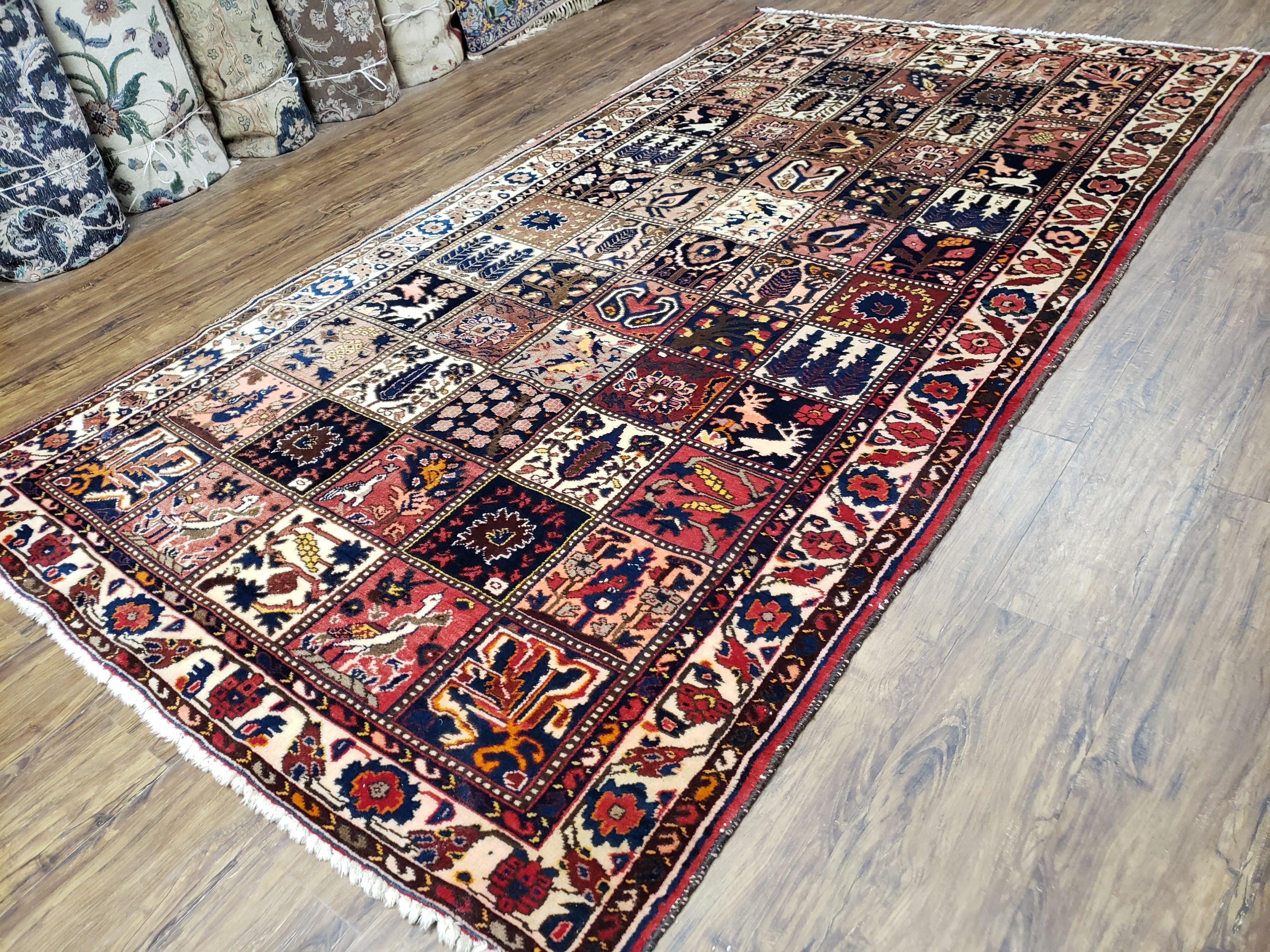Antique Persian Bakhtiari Rug circa 1920s, Kheshti Panel Design, Wool, Hand-Knotted, 5'3" x 10'