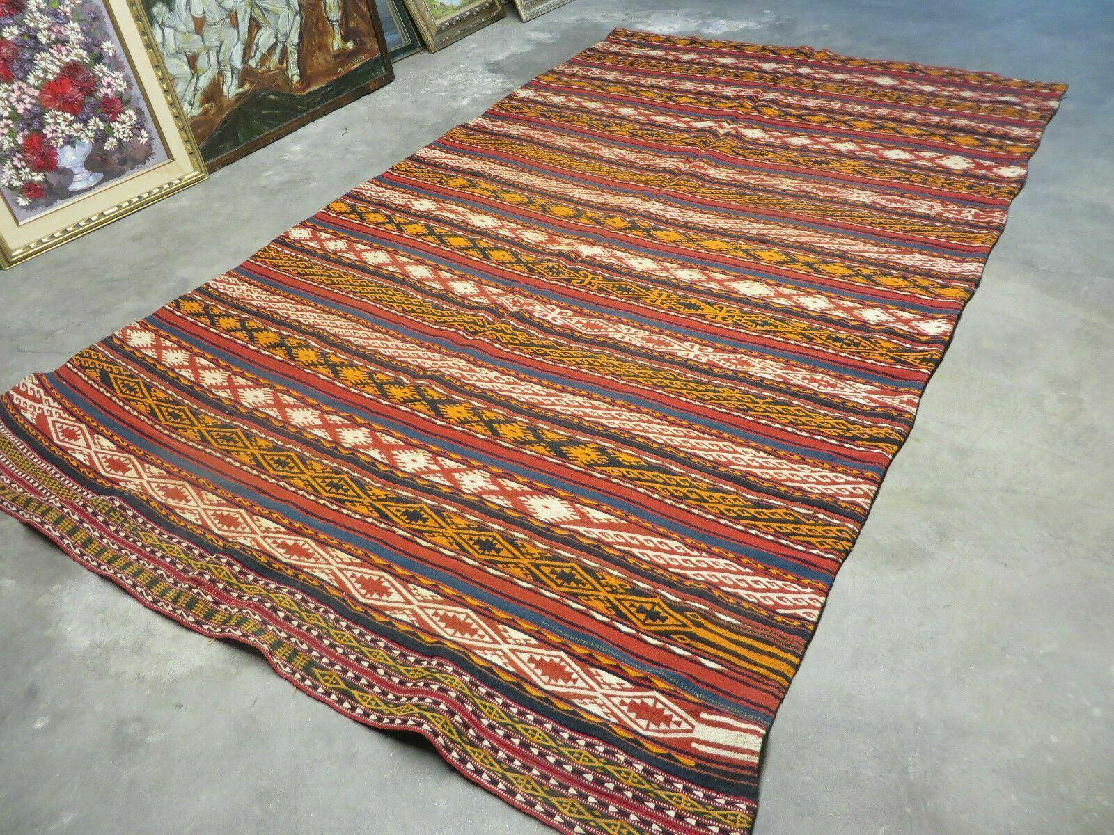 6' X 10' Antique 1930 Turkish Jajim Kilim Handmade Flat Weave Wool Rug Veg Dye