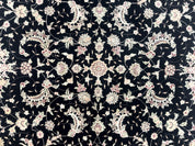 Sino Persian Rug 6x9, Black and Ivory, Wool and Silk Highlights, Handmade