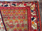 Antique Persian Malayer Rug 4x7, Tribal Senneh Carpet, Geometric, Diamond Design