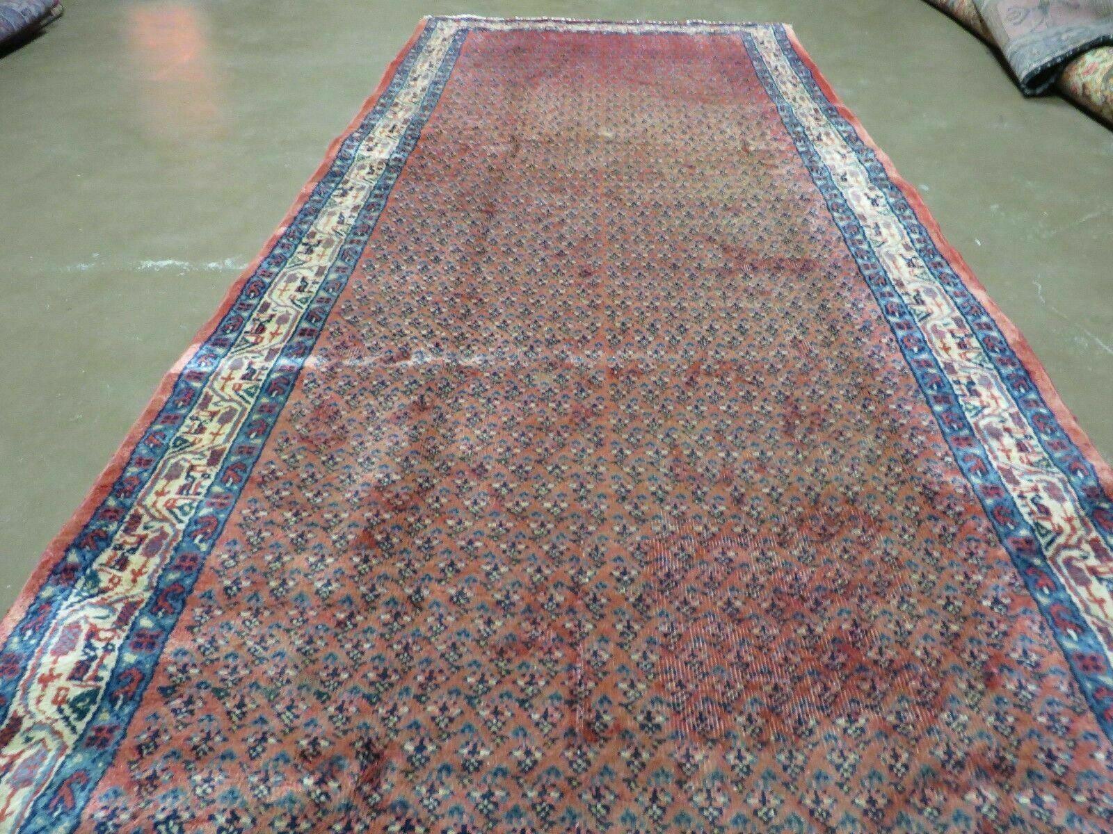 Antique Persian Seraband Runner 3.7 x 11 - Red, Wool, Mir Pattern