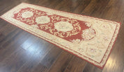Aubusson Runner Rug 3x10, European Design, Red and Beige, Elegant, Handmade Wool Rug
