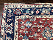 Turkish Flatweave Rug 6x9, Heriz Design, Red and Blue