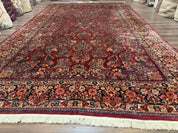 Large Persian Sarouk Rug 10x17, Palace Size Antique Persian Carpet, Red, Floral Allover, Traditional Persian Rug, Oversize Handmade Wool Rug