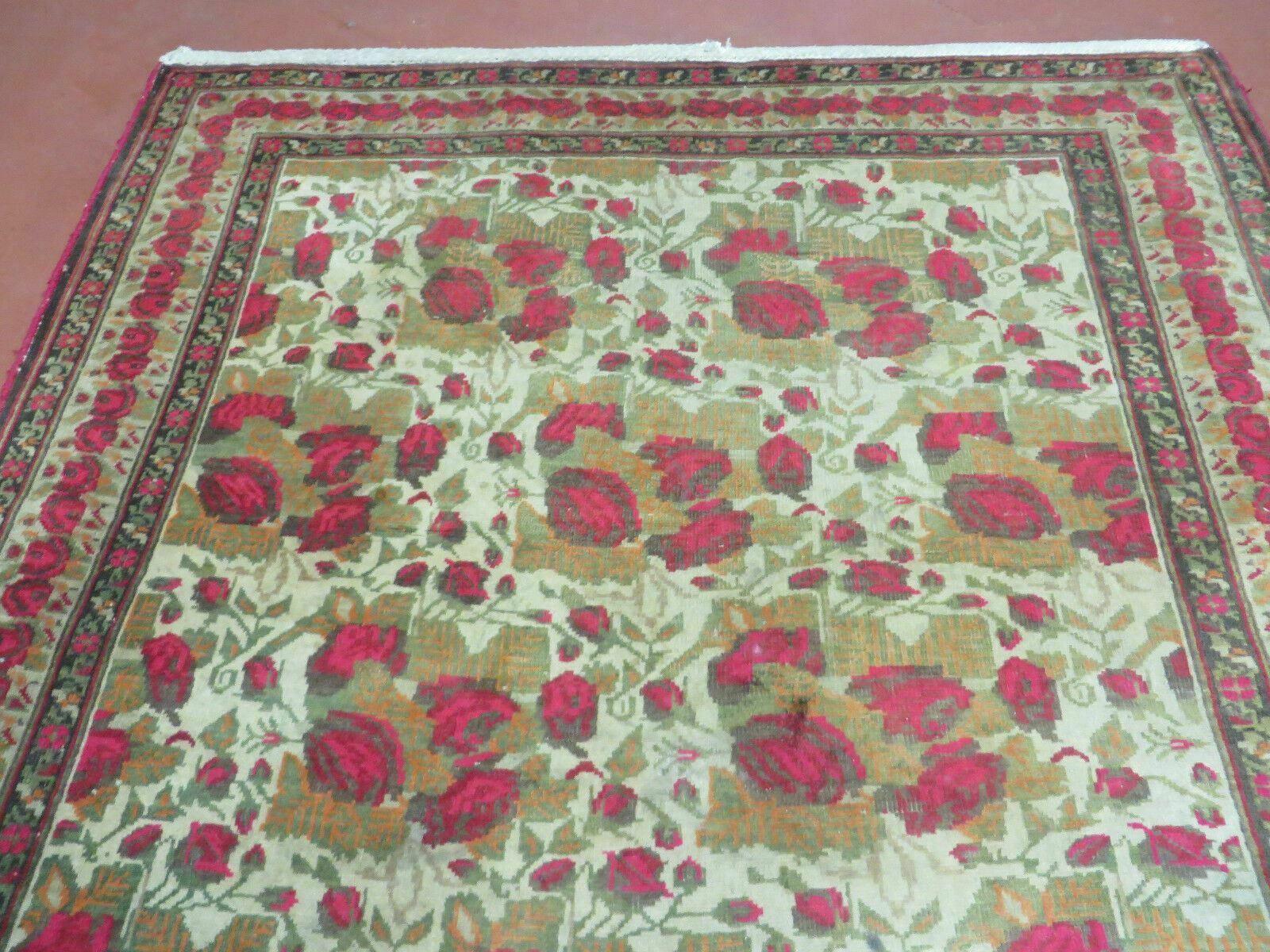5' X 6' Antique Handmade India Floral Oriental Wool Rug Roses Flowers Traditional Contemporary Design